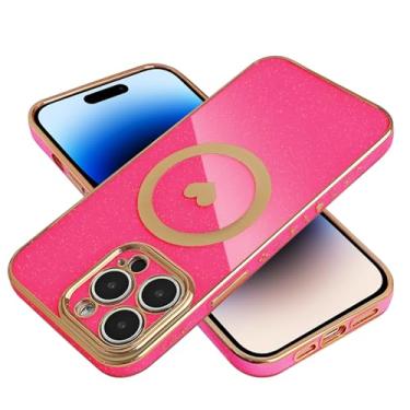 Imagem de MGQILING Capa com glitter magnético galvanizado para iPhone 13 Pro Max de 6,7 polegadas [compatível com carregamento sem fio] Capa brilhante à prova de choque com antiamarelamento, padrão de coração