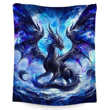 Imagem de Cobertor de dragão - Manta de pelúcia macia e felpuda 127 x 152 cm, presentes para meninos - Cobertores infantis para sofá, sofá