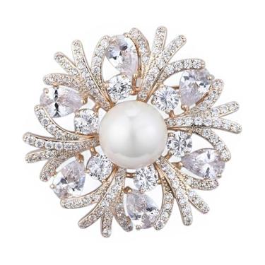 Imagem de Broche de floco de neve de strass elegante pérola de cristal joia de flor de inverno para mulheres homens broche de lapela delicado para vestido de terno, casamento, corsage, festa de Natal