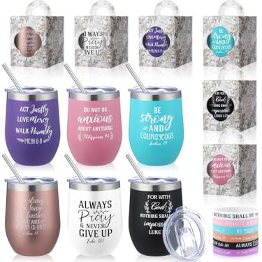 Imagem de Patelai Conjunto de 18 peças de presentes cristãos de Ação de Graças para mulheres, inclui 6 copos cristãos de 340 g com tampa, canudo de silicone, versículos da Bíblia, pulseiras, caixas de presente