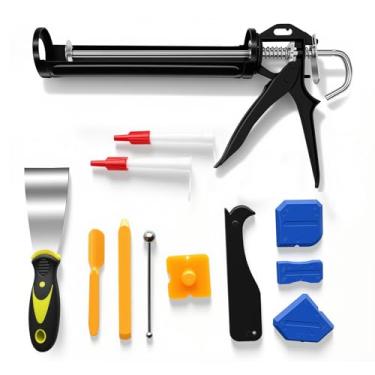 Imagem de Pistola de calafetagem, pistola de selante resistente sem gotejamento com haste lisa e liberação rápida, para silicone, adesivos, construção, reparos domésticos DIY (preto, 293 g, metálico