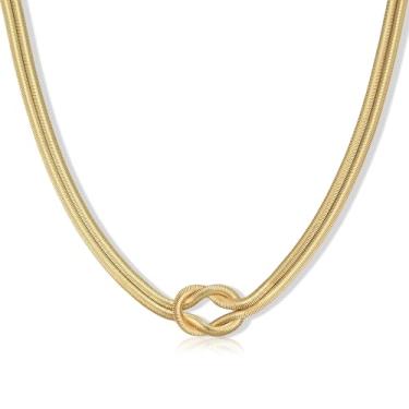 Imagem de YEEZII Colares grossos de ouro para mulheres, colar gargantilha de cobra simples banhado a ouro 14K, colares de corrente de ouro hipoalergênicos para joias femininas, Latão, Sem Pedra Preciosa