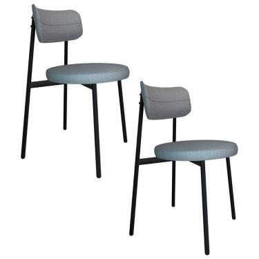 Imagem de Cadeira De Jantar Estofada Kit 2 Nyka M25 Linho Cinza Cl - Mpozenato