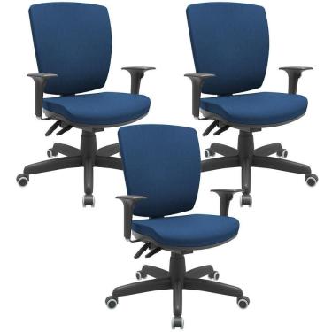 Imagem de Kit 03 Cadeiras De Escritório Diretor Office Giratória Preto Alta Flexi P03 Poliéster Azul - Lyam