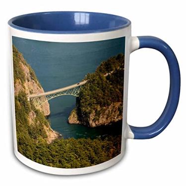 Imagem de 3dRose Deception Pass Bridge Caneca de dois tons, 325 ml, azul/branca