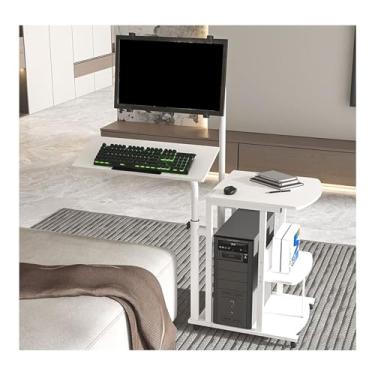 Imagem de Mesa de apoio, mesa inclinável com suporte de computador, placa de teclado, rodas de freio, altura de 60 a 95 cm, chassi 48 x 22 cm, espaço de armazenamento de camada dupla, mesa de 44 x 45 cm, mesa