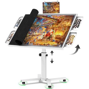Imagem de Mesa de quebra-cabeça de 2000 peças com gavetas e pernas, mesa de quebra-cabeça de metal de 105 x 75 cm (testado e ergonômico), altura ajustável e ângulo de inclinação, placa de quebra-cabeça de