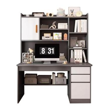 Imagem de Mesa de computador com gaiola e estante, mesa de escritório moderna em casa com gavetas, mesa de jogos, mesa de escrita, mesa de trabalho, mesa de trabalho para trabalhar e estudar placa de densidade