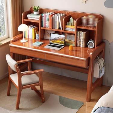 Imagem de Mesa infantil com estante de livros, mesa e cadeira infantil ajustável em altura para crianças de 8 a 12 anos, mesa de estudante com prateleiras, gaveta e ganchos, mesa grande de 100 cm de cor