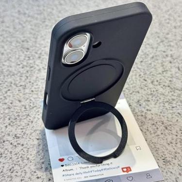 Imagem de HTVJFX Capa de silicone líquido de luxo com suporte de anel e capa protetora magnética fosca macia para iPhone 15 Pro Max (para iPhone 15 Pro Max/preta)