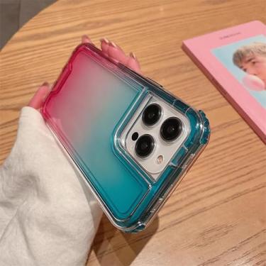 Imagem de HTVJFX Capa de celular transparente gradiente 2 em 1 para iPhone 12Pro Max, à prova de choque, com amortecedor rígido e traseira (para iPhone 12Pro Max/azul-rosa)