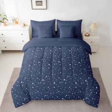 Imagem de Castle Fairy Conjunto de edredom de galáxia, estampa de estrelas brancas, tamanho casal, 7 peças, para crianças, meninos, adolescentes, conjunto de cama com edredom, lençol e fronhas