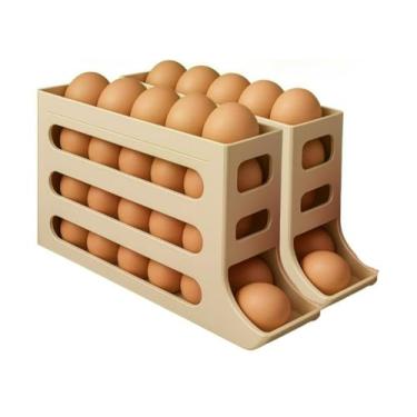 Imagem de Kit 2 Organizador de Geladeira Porta 60 Ovos Dispenser 4 Andares (Bege)