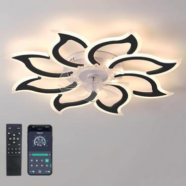 Imagem de Ventilador de teto moderno com luzes e controle remoto para sala de estar, quarto, cozinha e sala de jantar. Lâmpadas LED reguláveis, montagem embutida, silenciosas, reversíveis, 6 velocidad