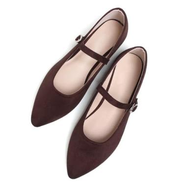 Imagem de TN TANGNEST Sapatilhas de couro para mulheres, confortáveis, bico fino, sem cadarço, rasteiras de trabalho macias retrô Mary Jane, A325-marrom, 40