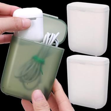 Imagem de 2 caixas organizadoras de cabos, caixas de armazenamento portátil de mesa, organizador de carregador de fone de ouvido à prova de poeira, branco