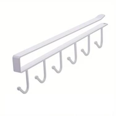 Imagem de 1 suporte de caneca de ferro com 6 ganchos embaixo do armário, suporte de xícara de café que economiza espaço, organizador de utensílios de cozinha multifuncional, organizador e armazenamento de