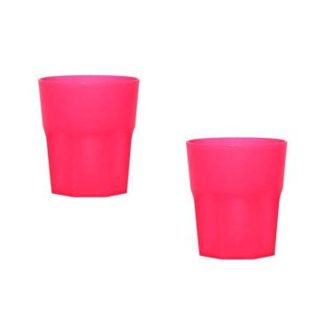 Imagem de Kit 2 Copos Mini Roma Rosa Neon 300Ml Plástico Premium