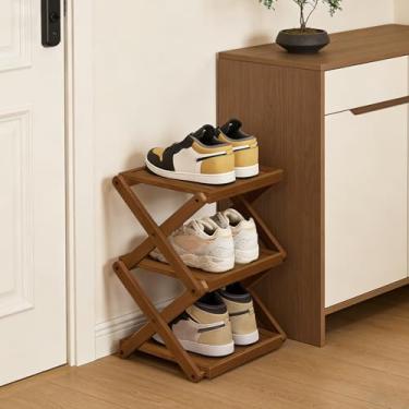 Imagem de YYW Sapateira, prateleira dobrável de bambu, organizador independente de armazenamento de sapatos para entrada, quarto, armário, corredor, (marrom, 3 camadas, 25)