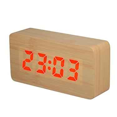 Imagem de Relógio Despertador Digital com LED RGB de 115 Cores Operado por USB Bateria Display Temperatura Data Brilho 3 Níveis Controle Voz e Duas Portas