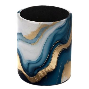 Imagem de KikandKo Porta-lápis de mármore dourado azul organizador de lápis fofo copo de lápis decoração de mesa porta-pincéis de maquiagem multifuncional material de escritório para casa, sala de aula, escola