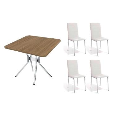 Imagem de Conjunto: Mesa Sala Jantar Loire C- Tampo De Madeira 90cm + 4 Cadeiras Amsterdã Cromada-branco 106 - Kappesberg