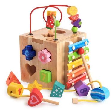 Imagem de Brinquedo multifuncional de madeira para combinar e separar miçangas -