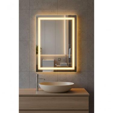 Imagem de Espelho Vertical 100x60 Banheiro Led Jateado Borda Infinita Touch Quente-vertical