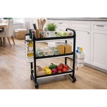 Imagem de Escorredor De Louças 3 Andares Metal Preto Porta Pratos Copos Talheres