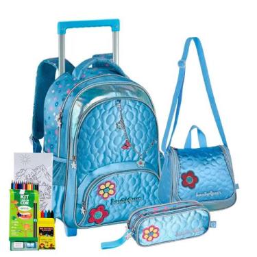 Imagem de Kit Mochila de Carrinho Infantil com Lancheira Clio Meninas, Sq24591k,