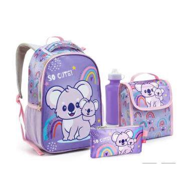 Imagem de Kit Mochila 5 Peças Coala Lilás Lancheira Com Estojo Menina Infantil S