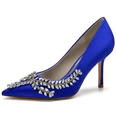 Imagem de Sandálias femininas para casamento bico fino strass franjas, vestido de festa, sapatos de noiva, Azul, 10