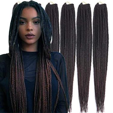 Imagem de Mayloss 6 Pacotes/lote (14/18/24/30) polegada 1 cm 20 Fios/pacote 3X Caixa Fina Trança Crochet Extensionin de Cabelo Diâmetro 3X Trança Sintética Extensões de Cabelo Crochet Tranças Cor de Cabelo (24 polegad, Azul)