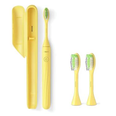 Imagem de Philips Sonicare Uma escova de dentes, escova de dentes elétrica alimentada por bateria com elegante estojo de viagem e 2 cabeças de escova de dentes – amarelo manga, HY1100-02