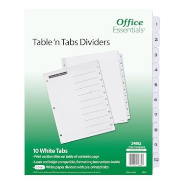 Imagem de Divisórias de mesa e abas Office Essentials, 21,5 x 28, 1-10, aba preta/branca, laser/jato de tinta, pacote com 6 (24882)