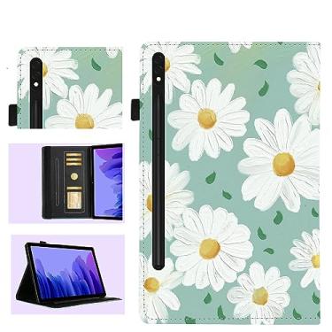 Imagem de Capa para Samsung Galaxy Tab S9 27.9 cm 2023 (X710/X716B/X718U) com suporte para caneta S Auto Sleep/Wake com faixa elástica multi-ângulo visualização protetora Slim Flip Folio Stand Cover (Margarida)
