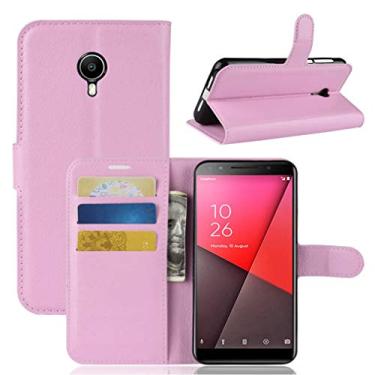 Imagem de Capa Vodafone Smart N9 Lite, capa carteira flip de couro PU premium com compartimento para cartão, suporte e fecho magnético [capa interior à prova de choque de TPU] Compatível com Vodafone Smart N9