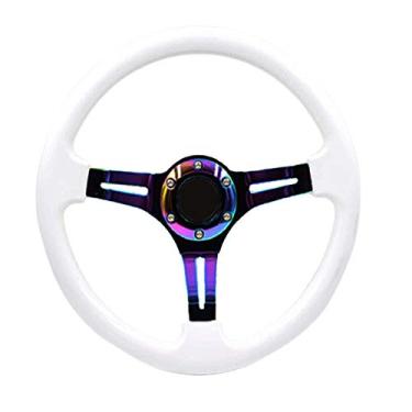 Imagem de Volante universal de corrida de carro de 35,5 cm Drifting Neo Chrome Deep Dish ABS volante com buzina (branco)