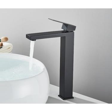 Imagem de Preto fosco torneira da bacia do banheiro ouro deck montar misturador de água fria pia estilo simples único furo torneiras pia do banho guindaste, preto alto
