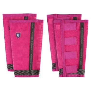 Imagem de Harrison Howard Botas folgadas para cavalos com proteção UV, leggings respiráveis de malha fina que permanecem confortáveis com tiras refletivas para segurança extra (conjunto de 4) pônei magenta