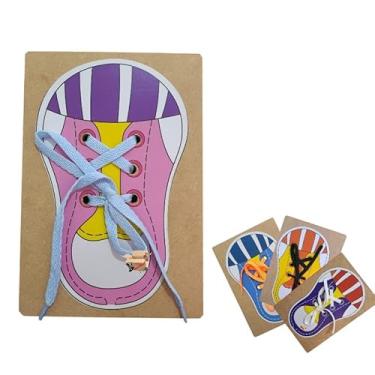 Imagem de Brinquedo Pedagógico Em Madeira Alinhavo Tênis - Meu Primeiro Laço (Tênis Rosa)