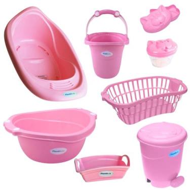 Imagem de Kit banho bebe 8 peças banheira balde bacia lixeira organizador cesto 