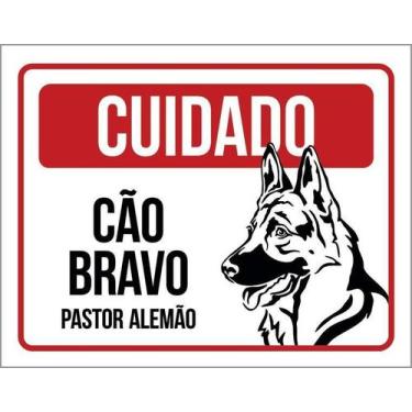 Imagem de Placa Cuidado Cão Cachorro Bravo Pastor Alemão 27X35 - Sinalizo