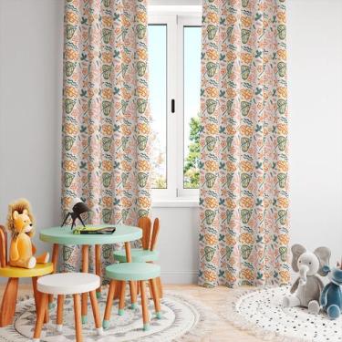 Imagem de Cortina Tecido Oxford Quarto Infantil Folhas e Flores Diversas Colorid