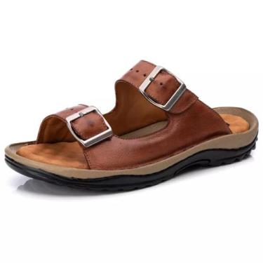 Imagem de Chinelo Comfort  Masculino em Couro Ant Estres 805 - Ranster, Caramelo