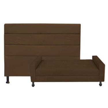 Imagem de Kit Félix com Cabeceira Turim 1,40 cm Casal Baú Quarto Sala Suede Marr