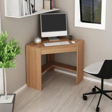 Imagem de Mesa de Escritório em L com 1 Gaveta - Amêndoa - Tecno Mobili, Marrom