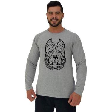 Imagem de Camiseta Manga Longa Moletinho MXD Conceito Pitbull Gangster, Cinza, M