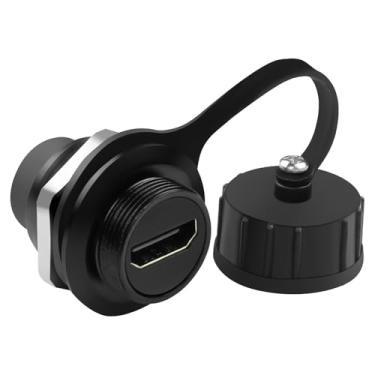Imagem de QIANRENON Conector HDMI à prova d'água HD Display 4K HDMI 2.0 fêmea para fêmea, montagem em painel, adaptador à prova d'água, suporte de anteparo HDMI, soquete à prova d'água, para projetor de TV
