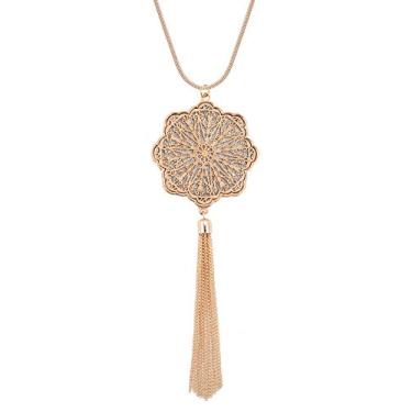 Imagem de MOLOCH Colares longos para mulheres, pingente de círculo, círculo, borla, franja, conjunto de colar com pingente, Metal